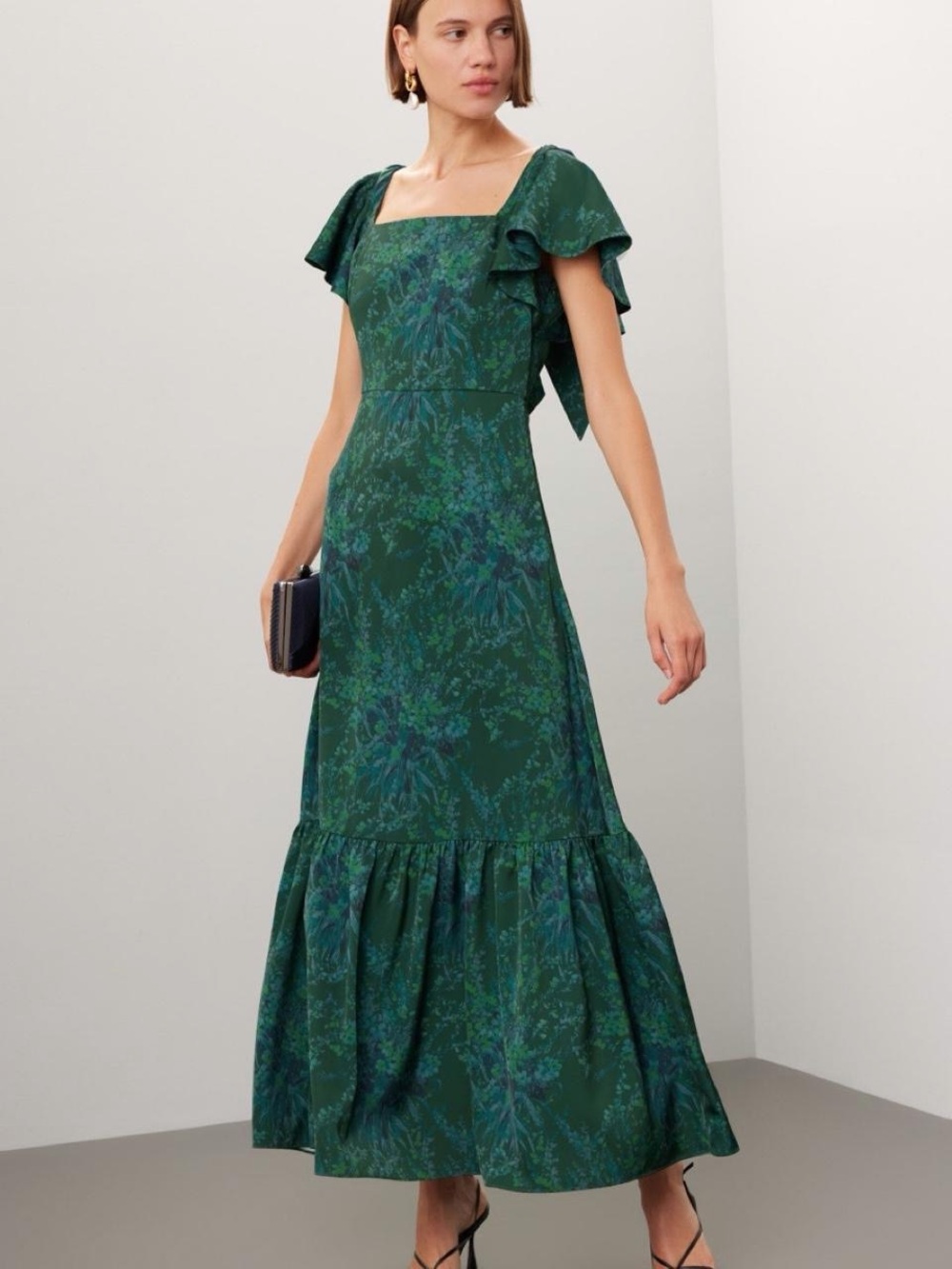 Sachin + Babi Deep Green Floral Square-Neck Maxi Dress